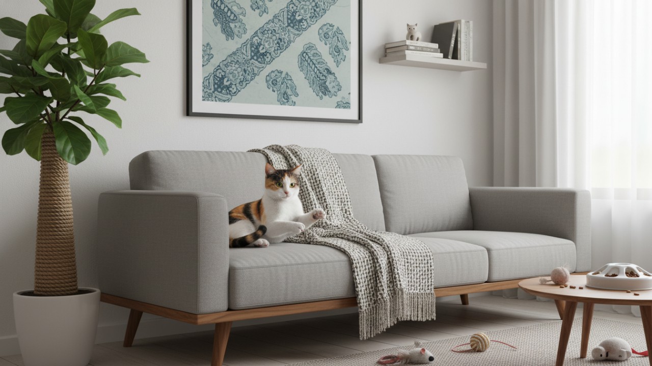 menjaga sofa agar tidak di rusakin oleh kucing