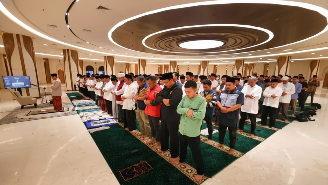Menag Nasaruddin Umar memimpin salat Subuh perdana di Masjid Negara IKN, simbol awal penguatan spiritual Ibu Kota Nusantara.