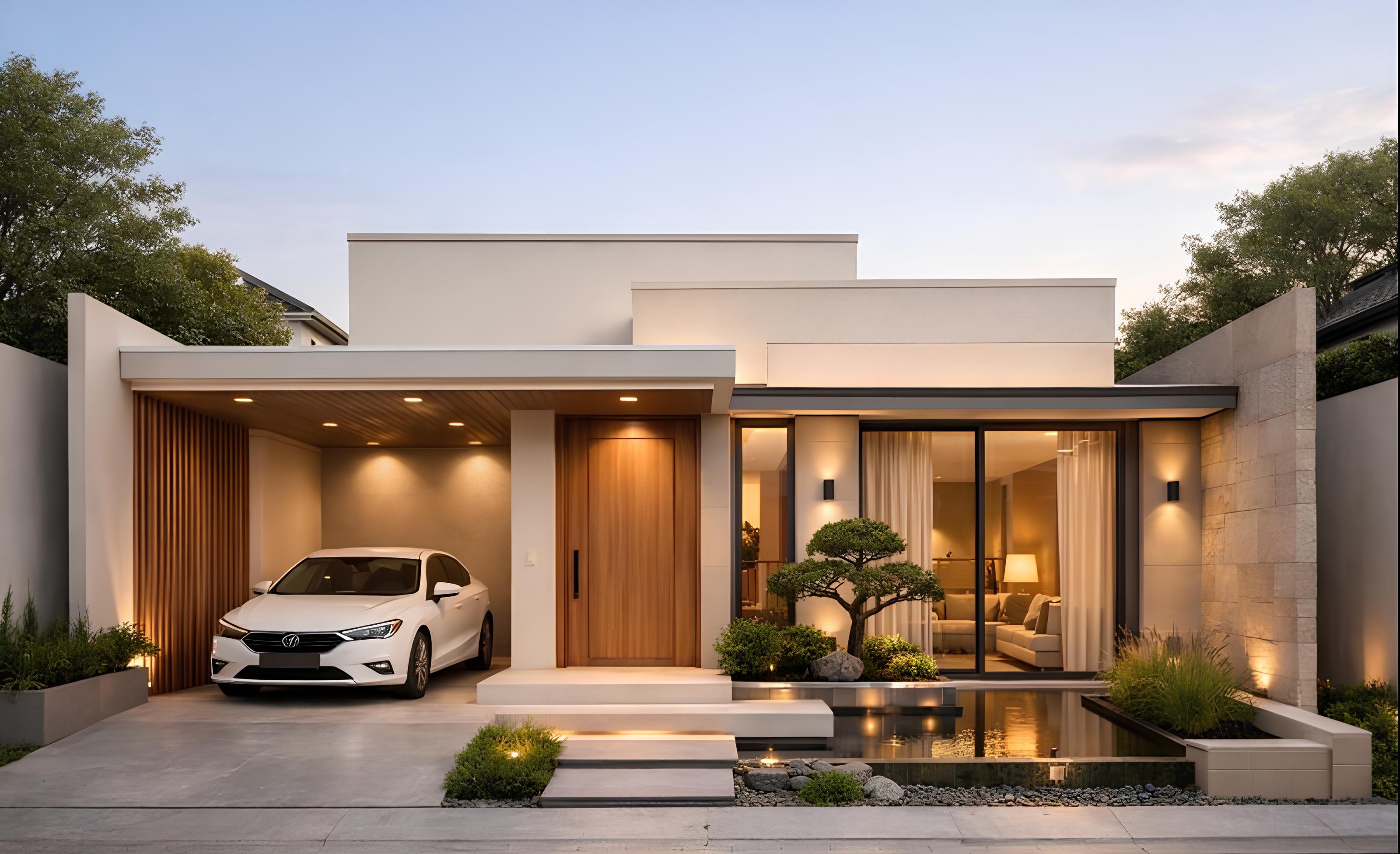 Rumah minimalis 2026 dengan fasad tenang, warna netral hangat, dan cahaya alami yang memberi kesan premium.