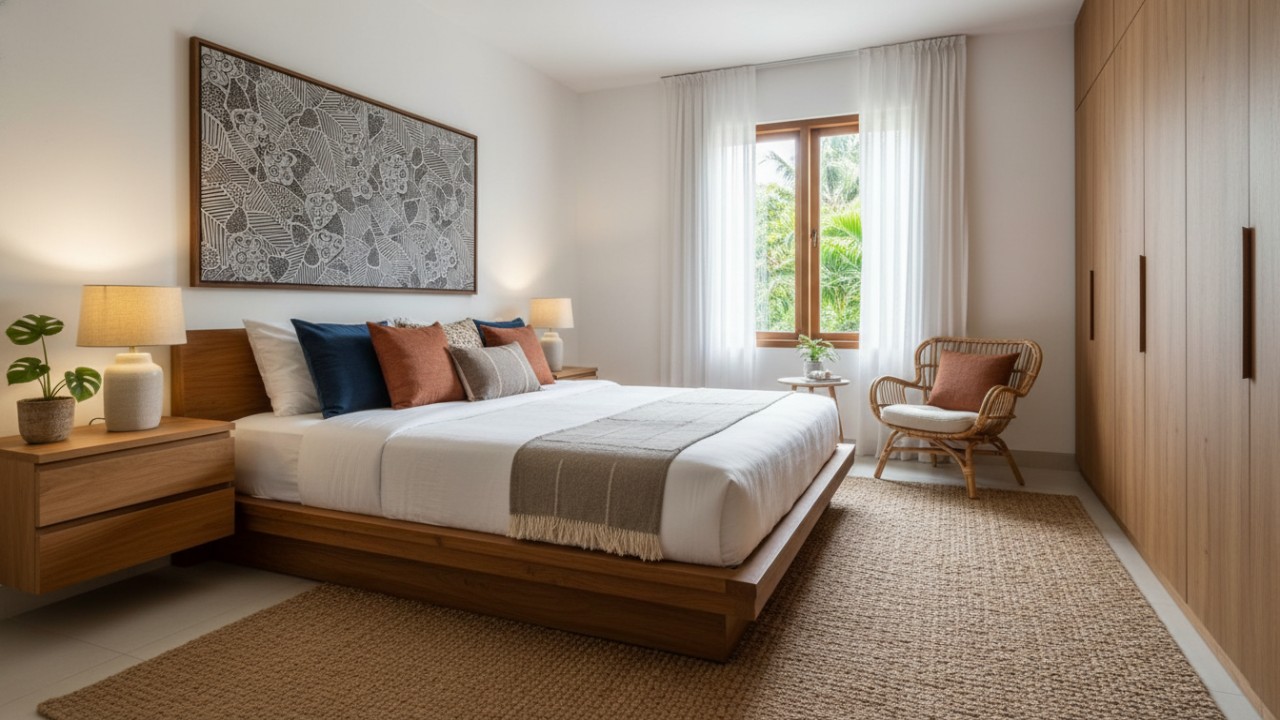 Kamar tidur 3x3 meter dengan desain minimalis modern yang rapi dan nyaman.
