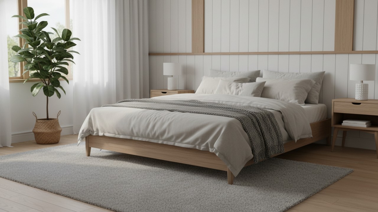 Nuansa Skandinavia dengan warna putih dan material kayu.