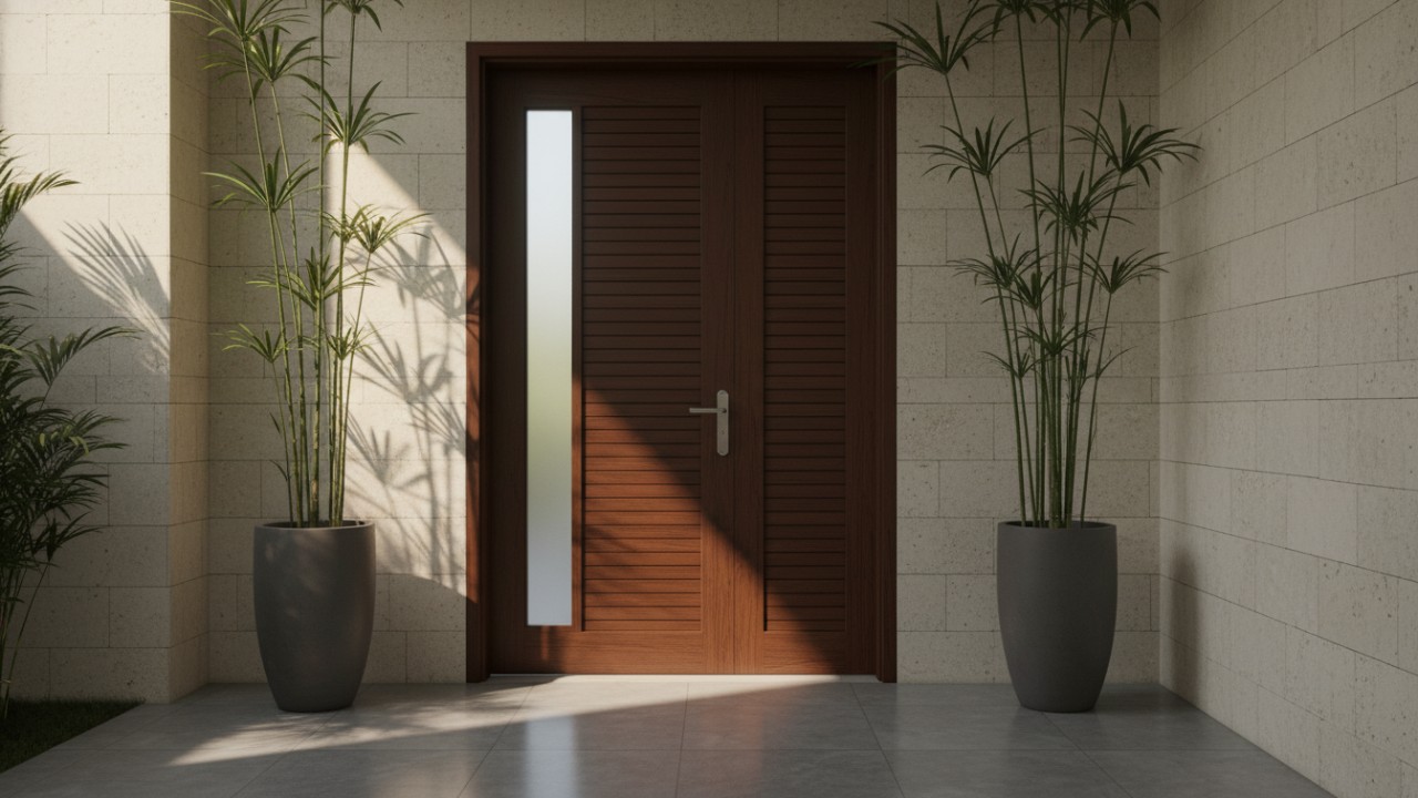 Model pintu minimalis elegan dengan sentuhan modern dan pencahayaan alami.