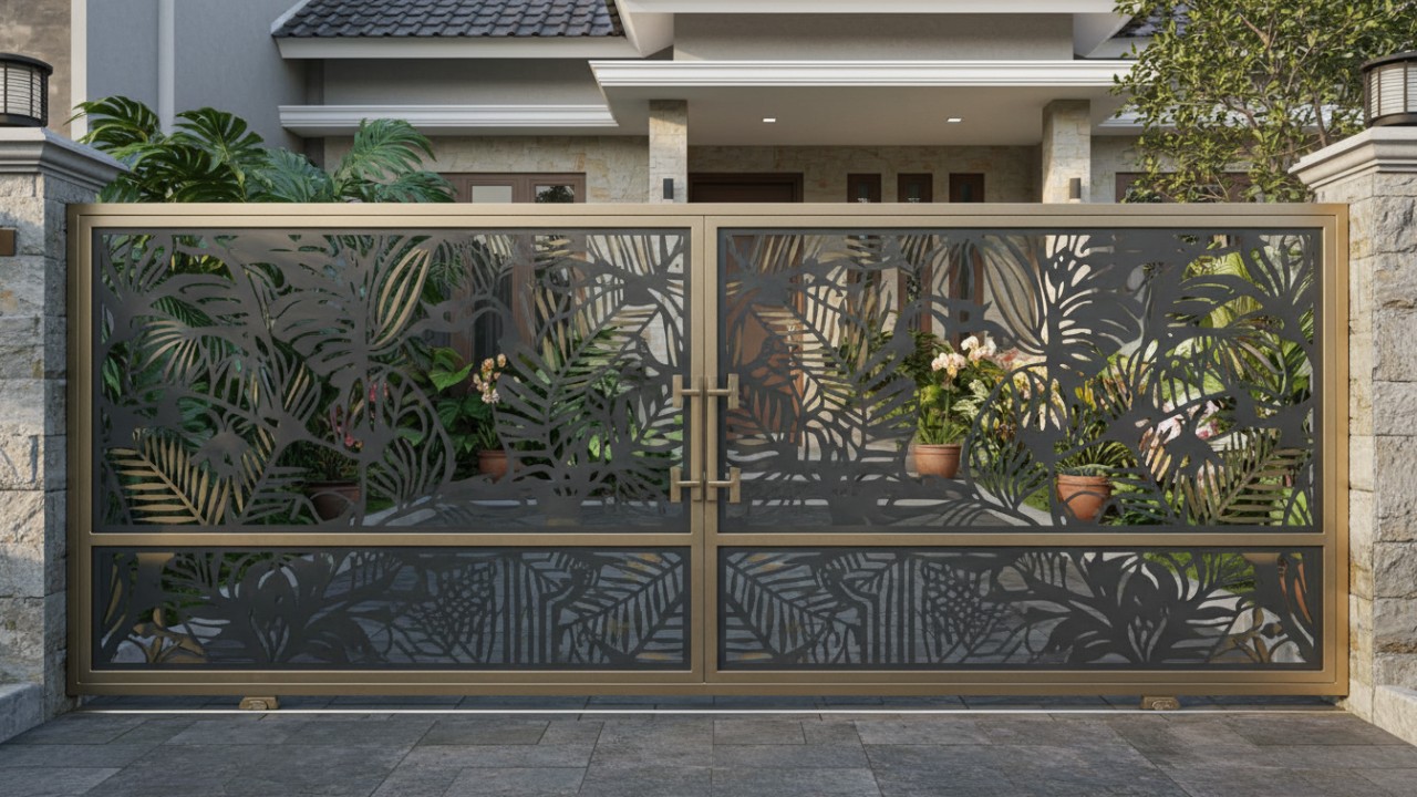 Pagar rumah dengan Motif laser cutting ornamental
