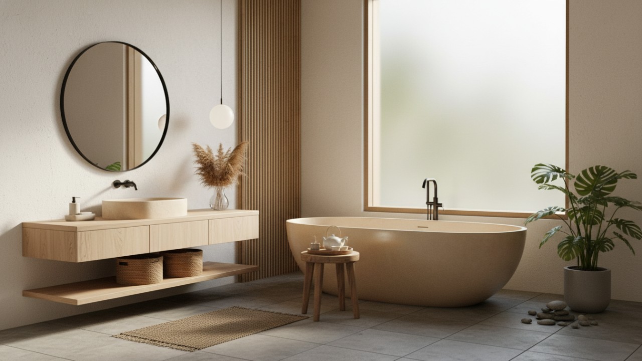 konsep kamar mandi japandi