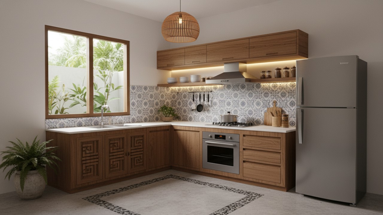 Tampilan dapur minimalis 3&times;3 dengan layout efisien dan pencahayaan modern.