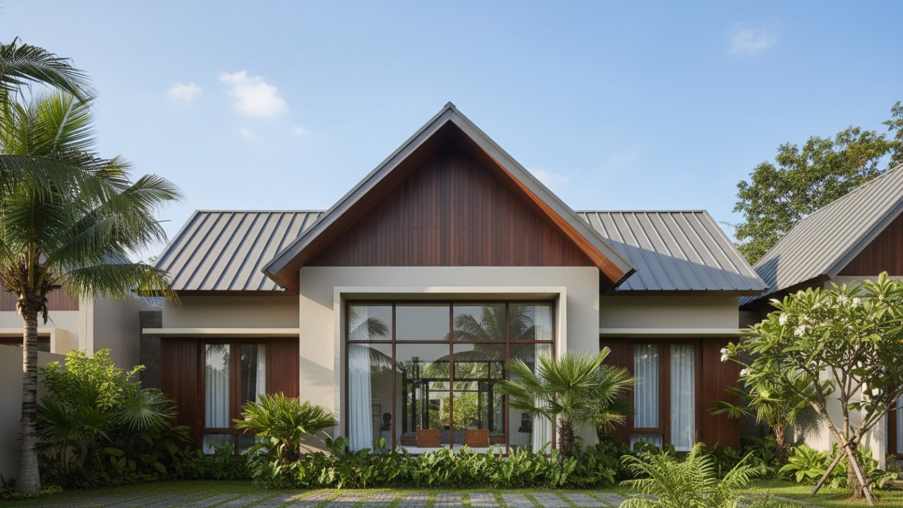 Material metal roof matte memperkuat kesan modern dan ringan.