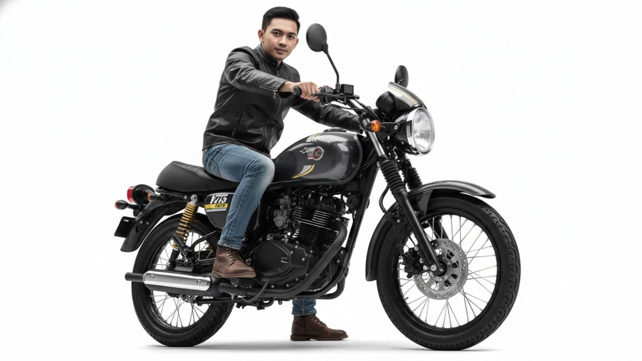 Motor Kawasaki W175 bergaya klasik dengan tampilan retro dan spesifikasi sederhana untuk penggunaan haria