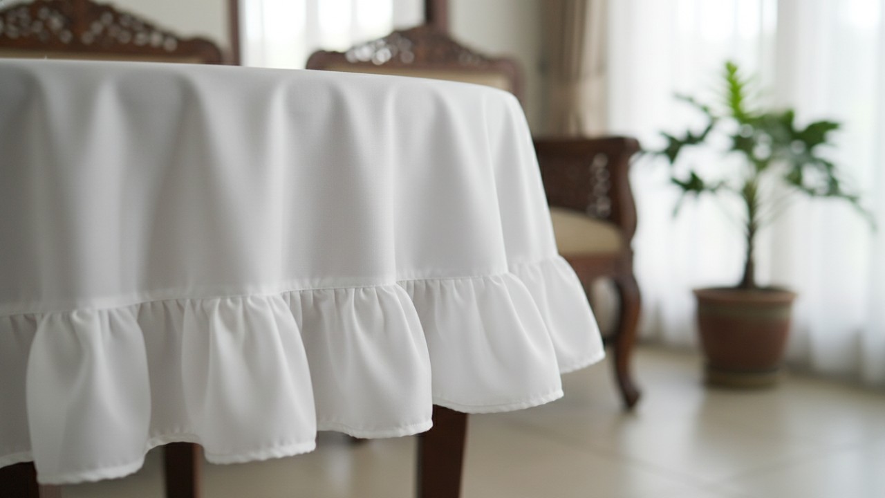 Taplak polos putih dengan aksen ruffle lembut.