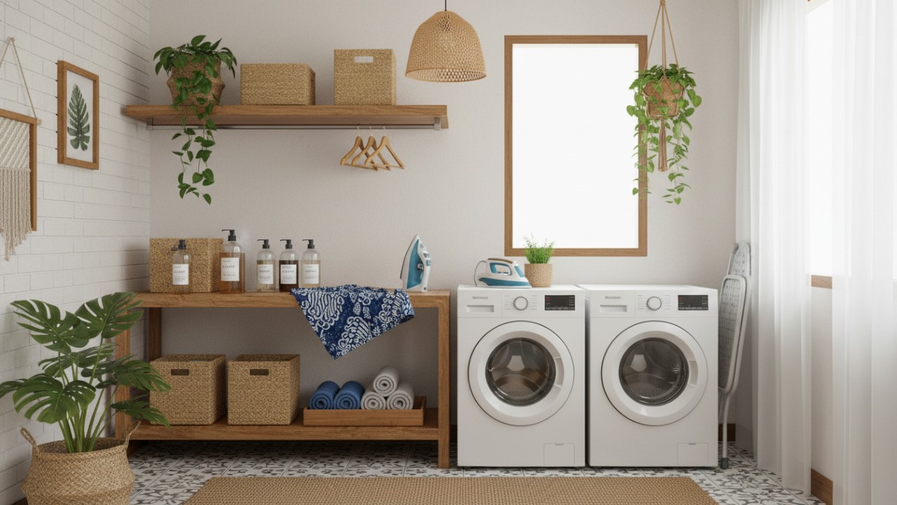 Dekorasi sederhana membuat ruang laundry lebih estetik
