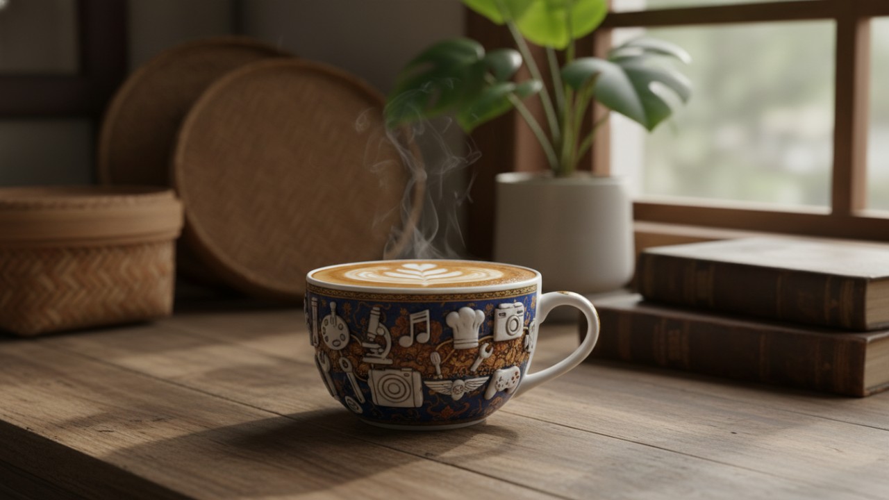 cangkir kopi bertema hobi dan profesi