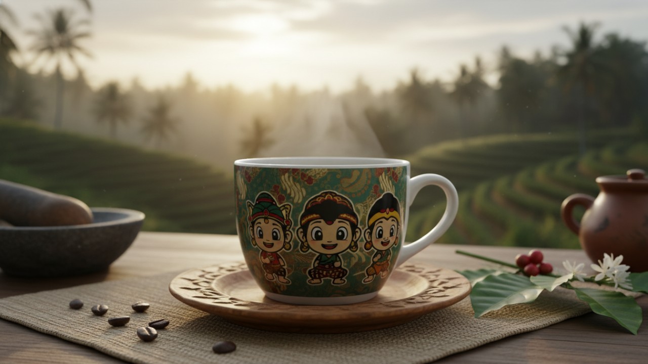 cangkir kopi bertema kartun