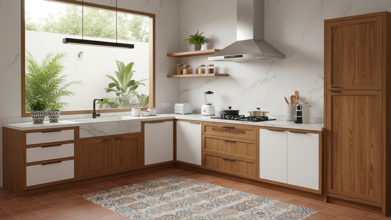 Kitchen set minimalis dengan desain bersih dan modern.