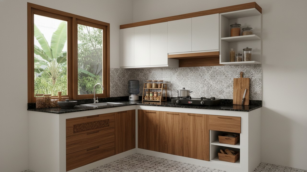 Model single line cocok untuk dapur sempit.