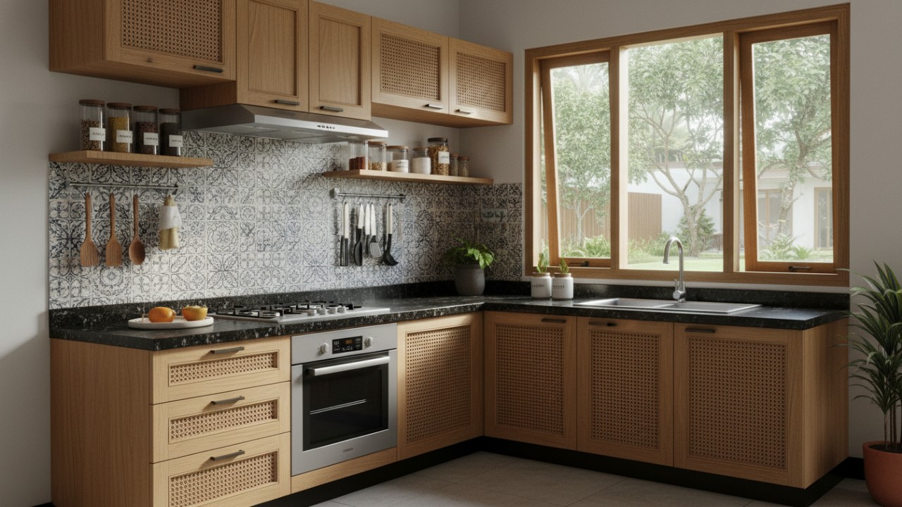 Kitchen set L-Shaped memaksimalkan sudut ruangan.