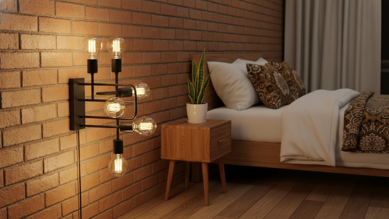 Lampu kecil dengan rangka logam tipis bergaya modern.