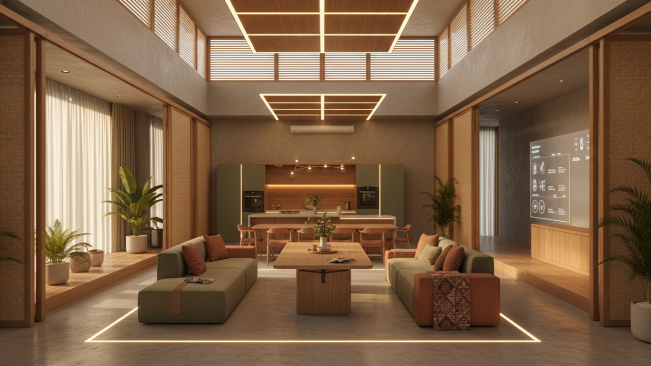 Sistem pencahayaan pintar yang menyesuaikan aktivitas penghuni.