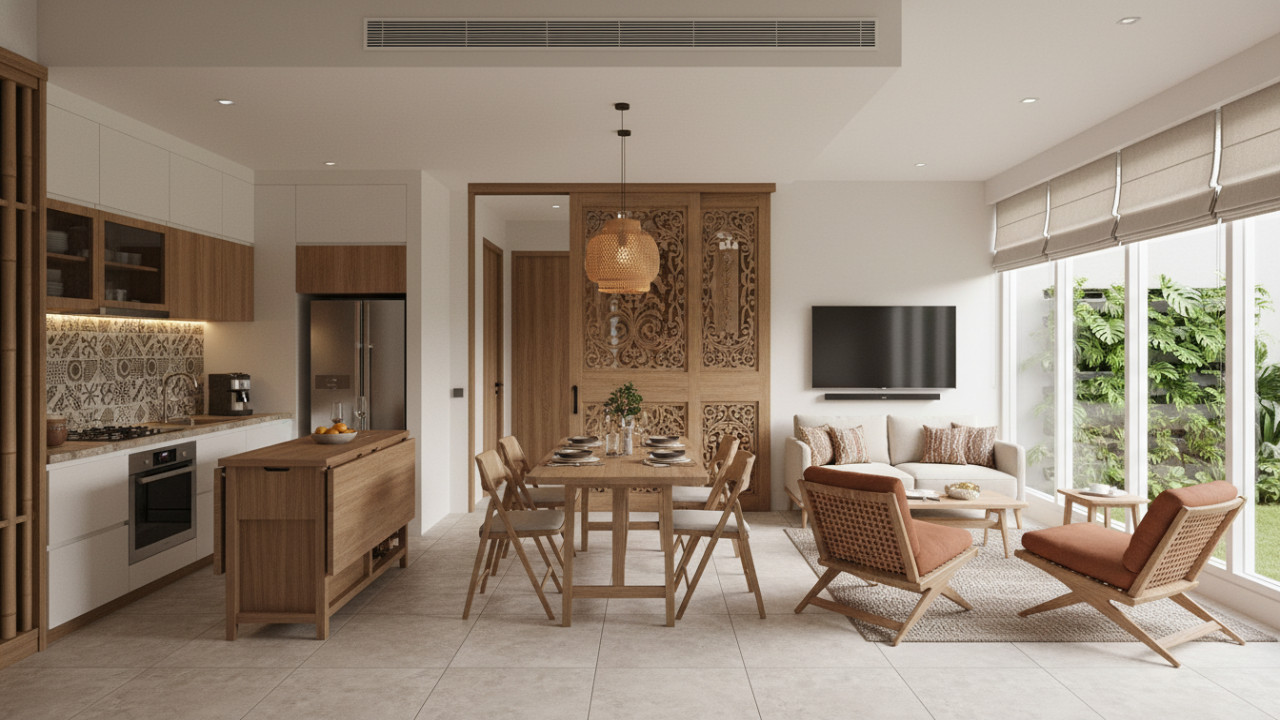 Tampilan hunian minimalis adaptif dengan desain sederhana dan fungsional.