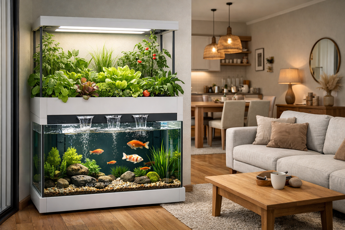 Akuaponik minimalis menyatu dengan interior rumah pertama.