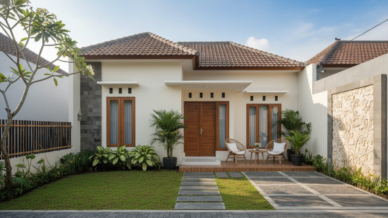 Tampilan halaman rumah minimalis dengan konsep sederhana dan rapi.
