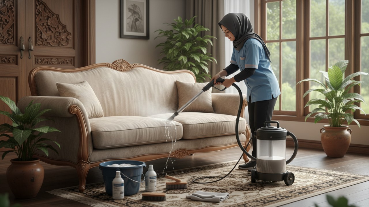 Ilustrasi deep cleaning sofa untuk menjaga kebersihan bagian dalam
