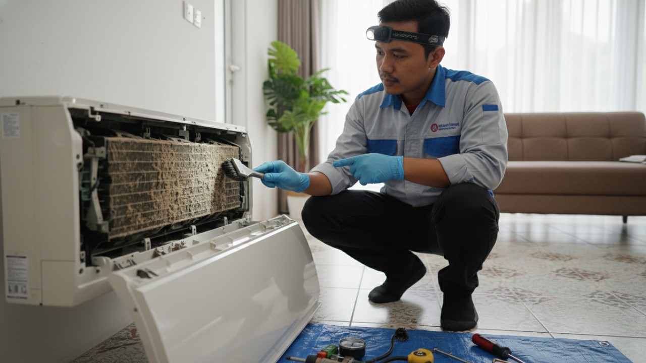 Pemeriksaan kumparan evaporator pada unit AC indoor