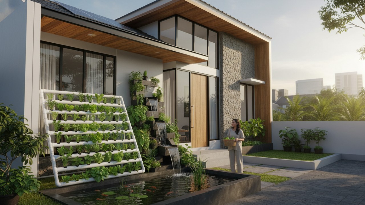Integrasi desain rumah dan kebun hidroponik.