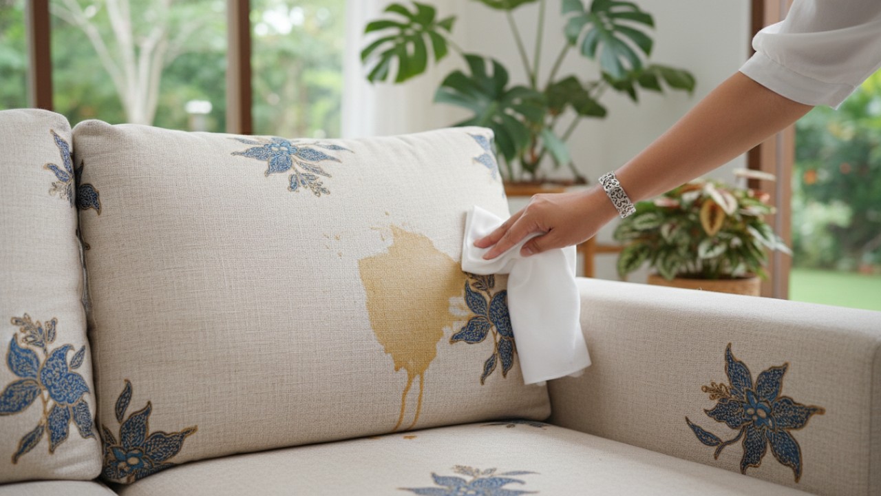 noda di sofa kain harus segera dibersihkan dengan lembut