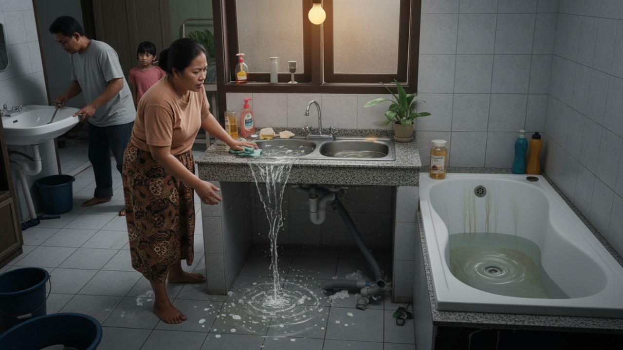Ilustrasi saluran air rumah yang mengalami penyumbatan.