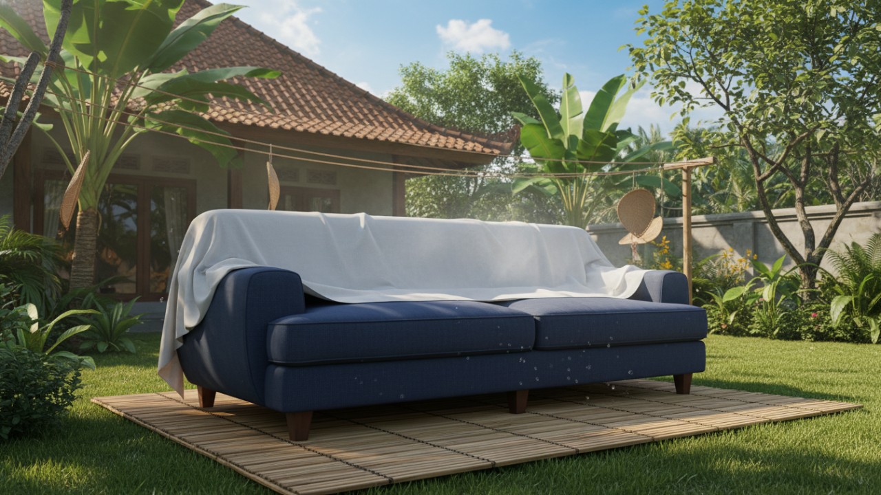 Pengeringan sofa kain secara alami dengan sirkulasi udara
