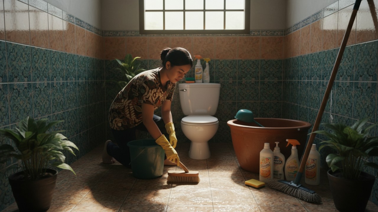 Membersihkan kamar mandi