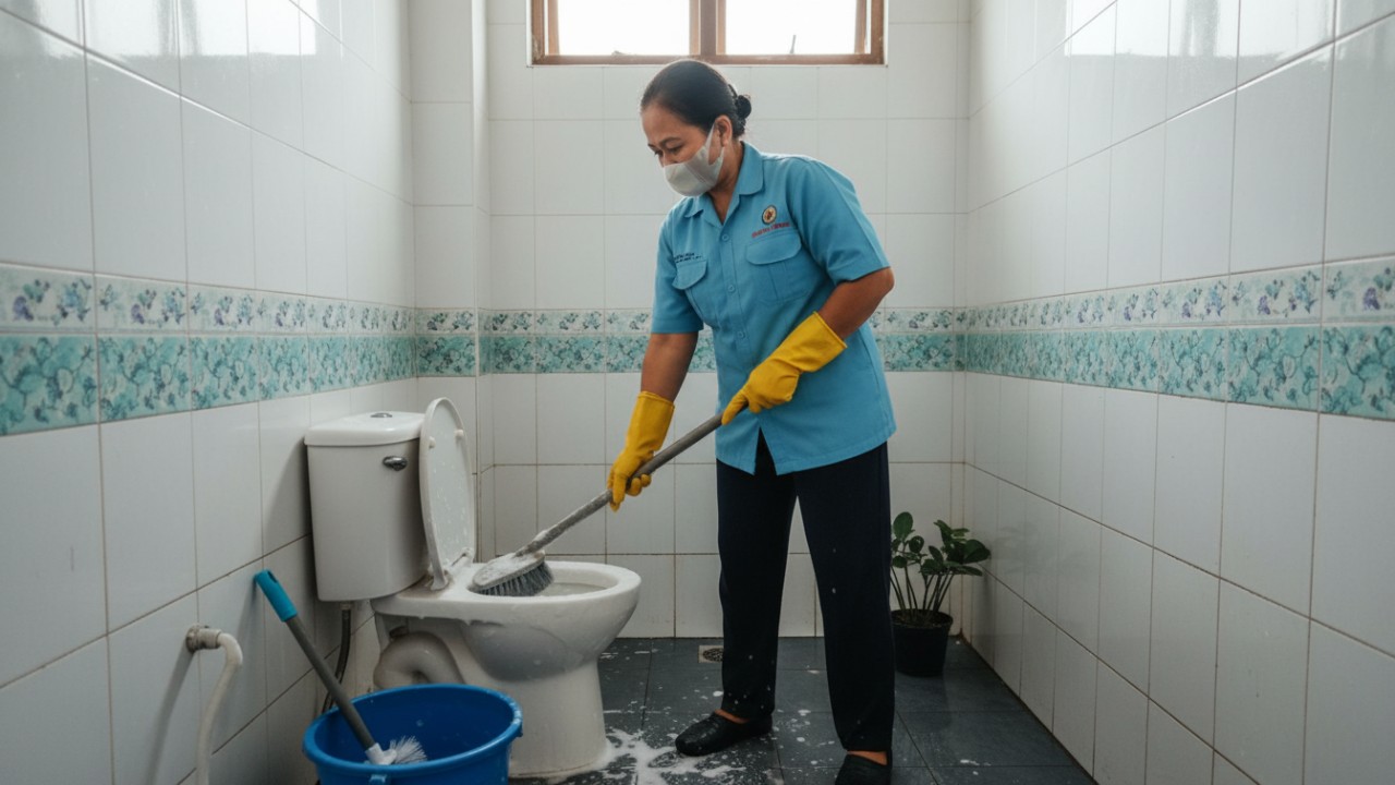 membersihkan toilet
