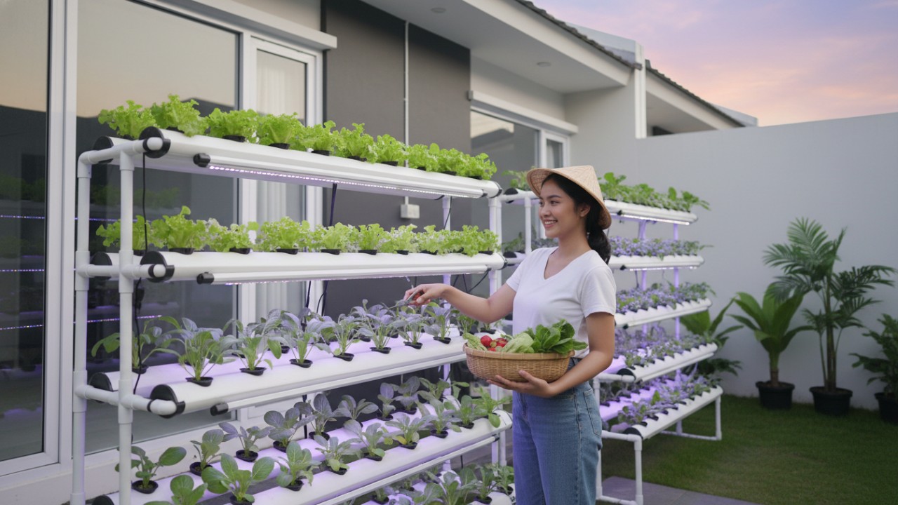 Pemanfaatan teras belakang rumah untuk produksi pangan.