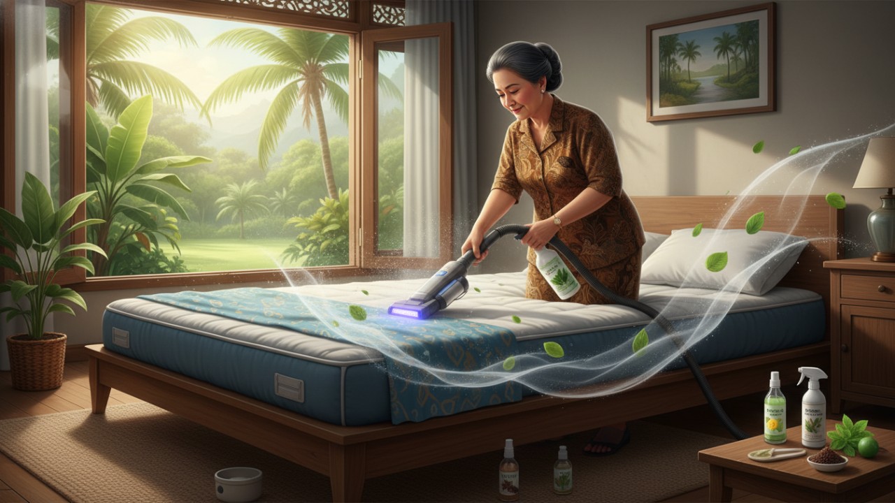 membersihkan kasur dengan pewangi agar harum
