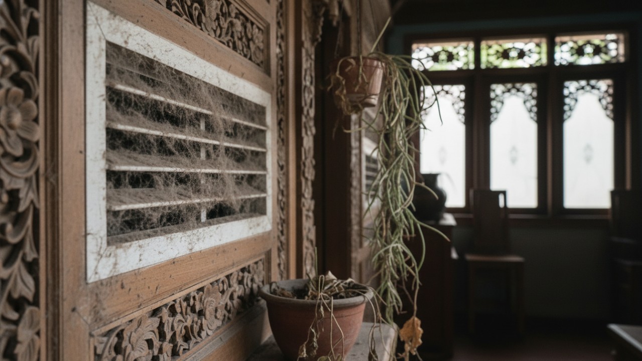 Debu menumpuk di ventilasi rumah