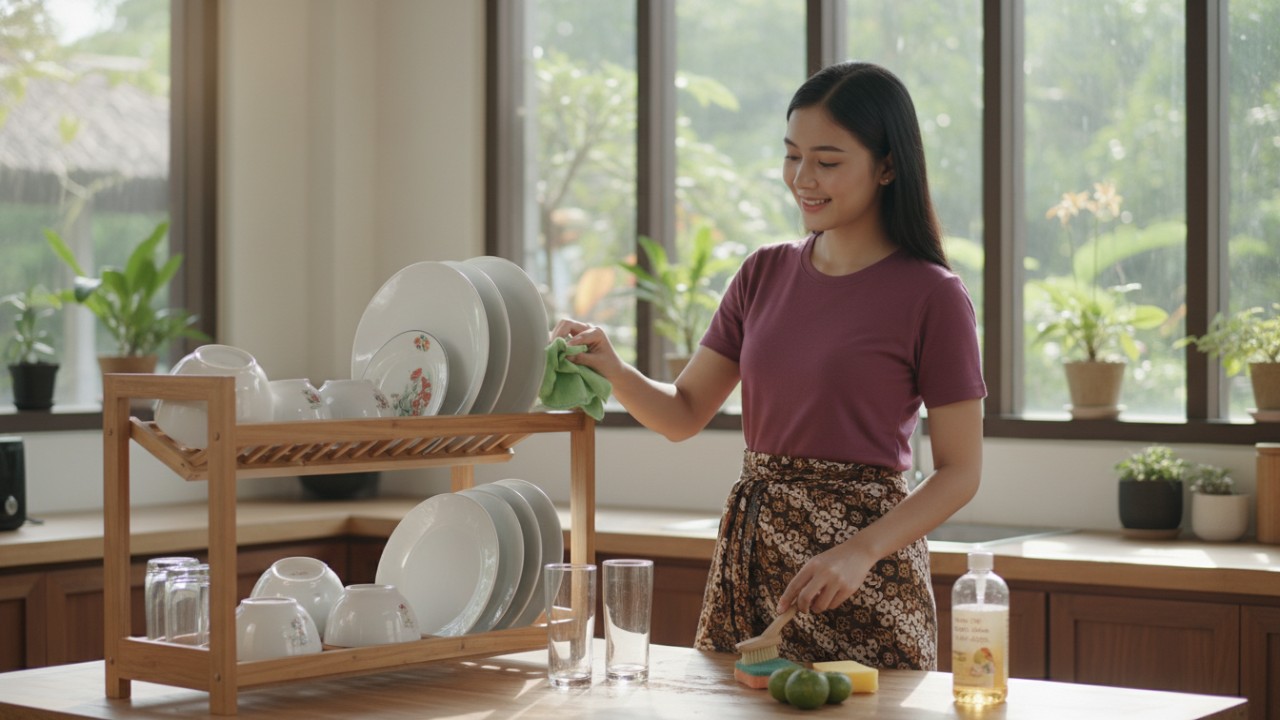 Merawat rak piring agar tetap terlihat bersih