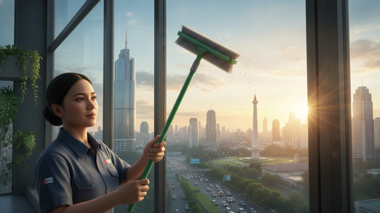Proses menggosok kaca dengan sikat lembut