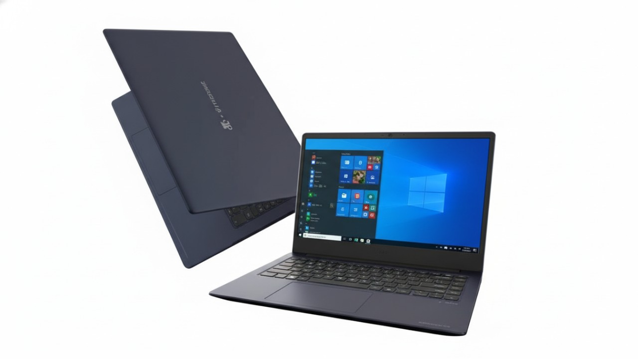 Ilustrasi deretan laptop 5 jutaan dengan desain modern untuk kerja dan kuliah.
