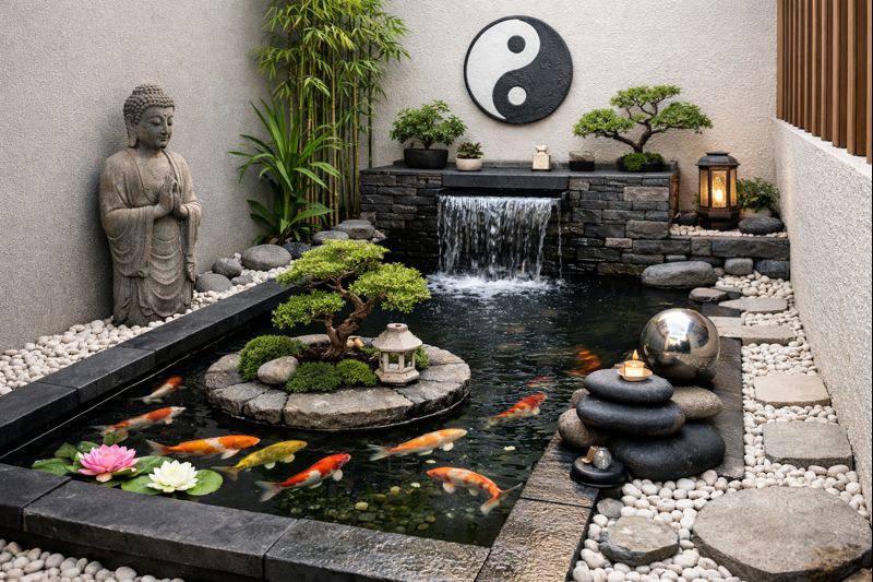 Detail kolam ikan minimalis feng shui 2026 yang mudah dirawat dan bermakna emosional.