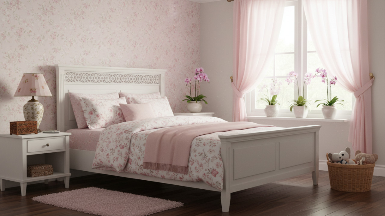 Kamar anak wanita dengan Wallpaper bunga