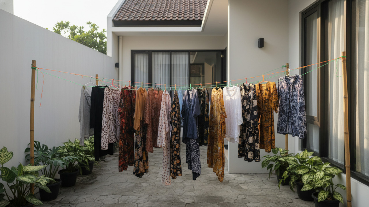 Cara Menjemur pakaian dengan tali rapiah