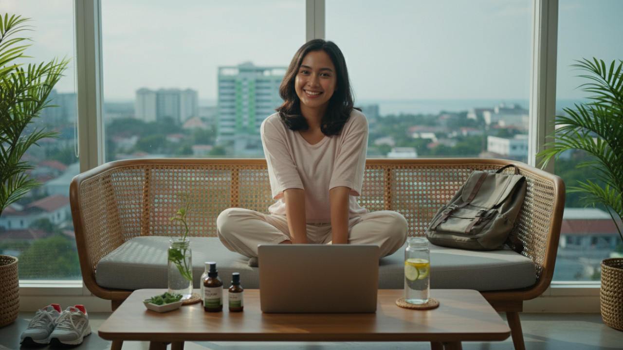 aktivitas harian modern dengan fokus perawatan tubuh adaptif dan kesegaran alami.
