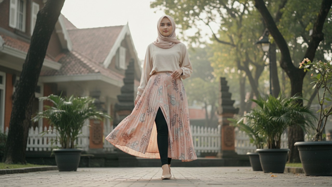 Detail penggunaan legging sebagai dalaman rok.