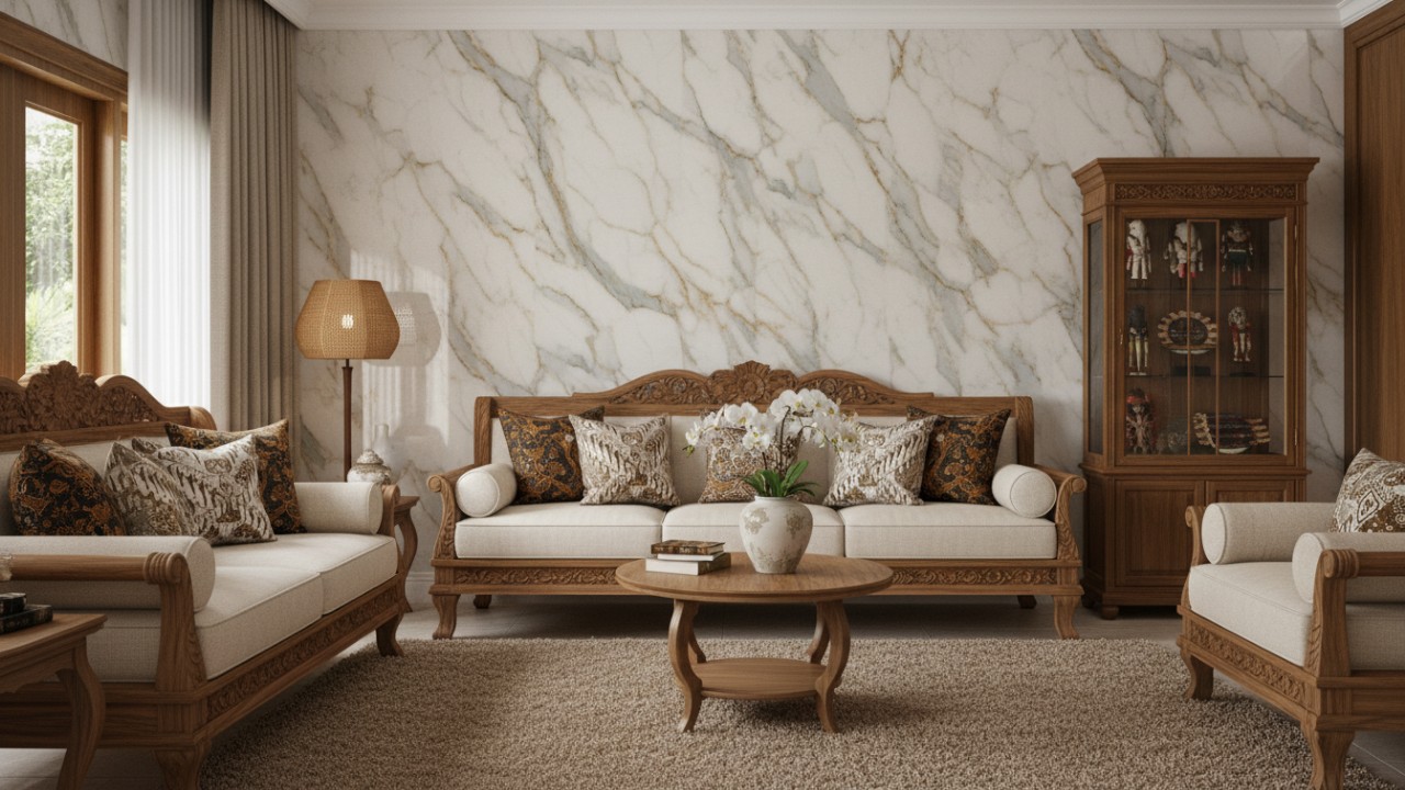 wallpaper ruang tamu motif marmer