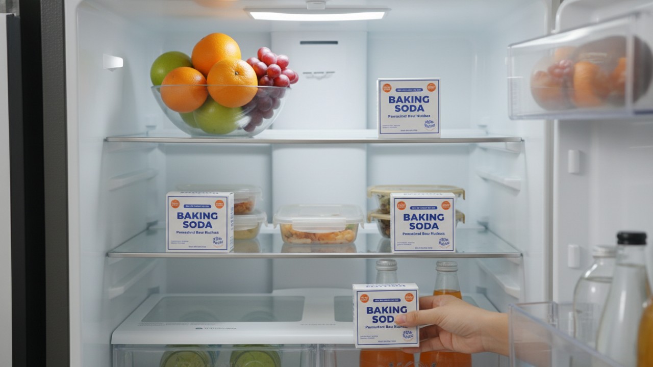 Baking soda dan kopi diletakkan di dalam kulkas.