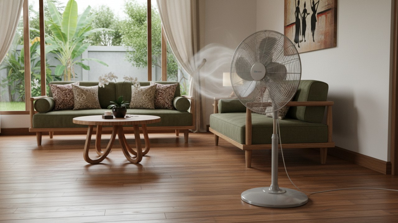Floor fan atau kipas angin lantai hadir dengan konsep sederhana dan fleksibel.