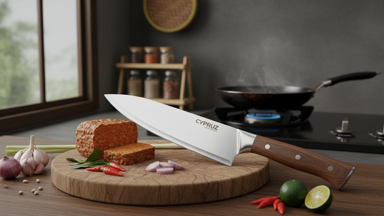 Detail bilah pisau Cypruz Daily Knife berbahan baja tahan karat.