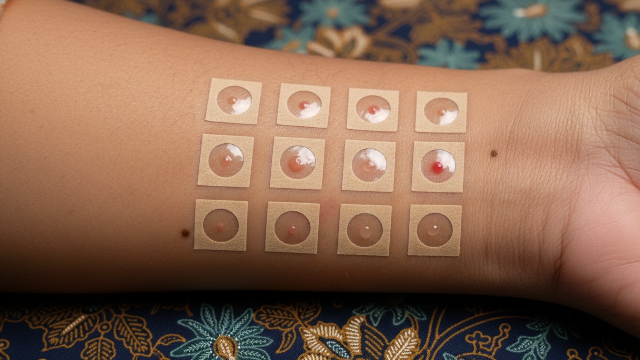 Ilustrasi patch test pada area kecil kulit.