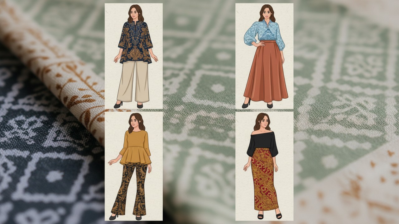 Ilustrasi pilihan atasan dan bawahan untuk tubuh pir dan segitiga terbalik.  Ilustrasi gaya berpakaian yang menonjolkan kaki dan menyamarkan pinggang.
