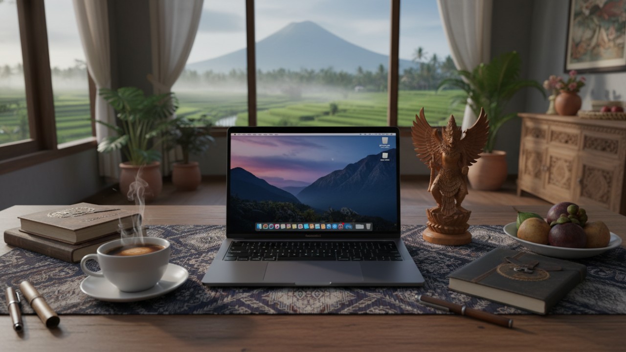 MacBook Air M3 menampilkan layar luas dan bodi tanpa kipas.