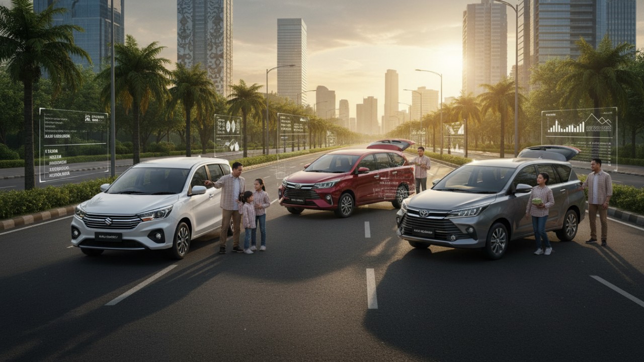erbandingan tiga mobil keluarga 2026 dengan teknologi modern dan fitur keselamatan lengkap.